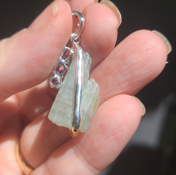 Aquamarine Ruby &Tourmaline Sterling&gold pendant - Picture 7 of 8
